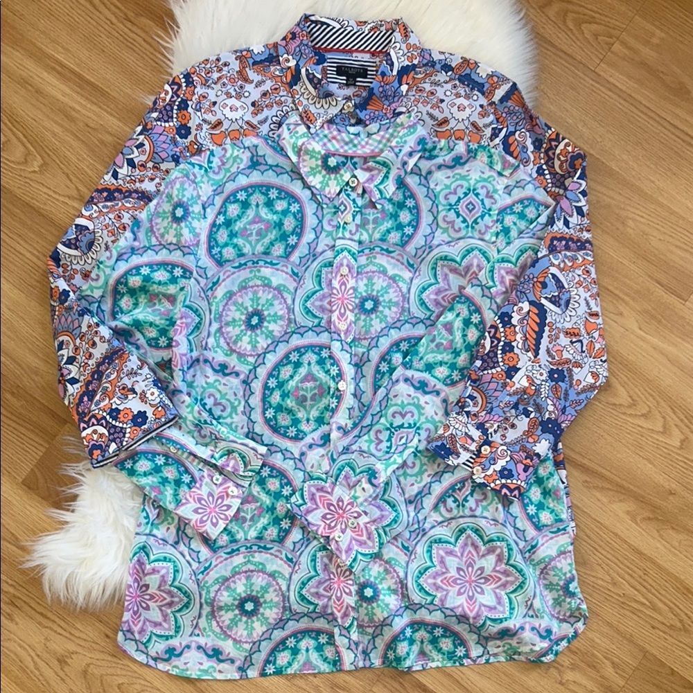 Talbots Bundle Long Sleeve Button Up Top Pastel Spring Print Multicolor LP